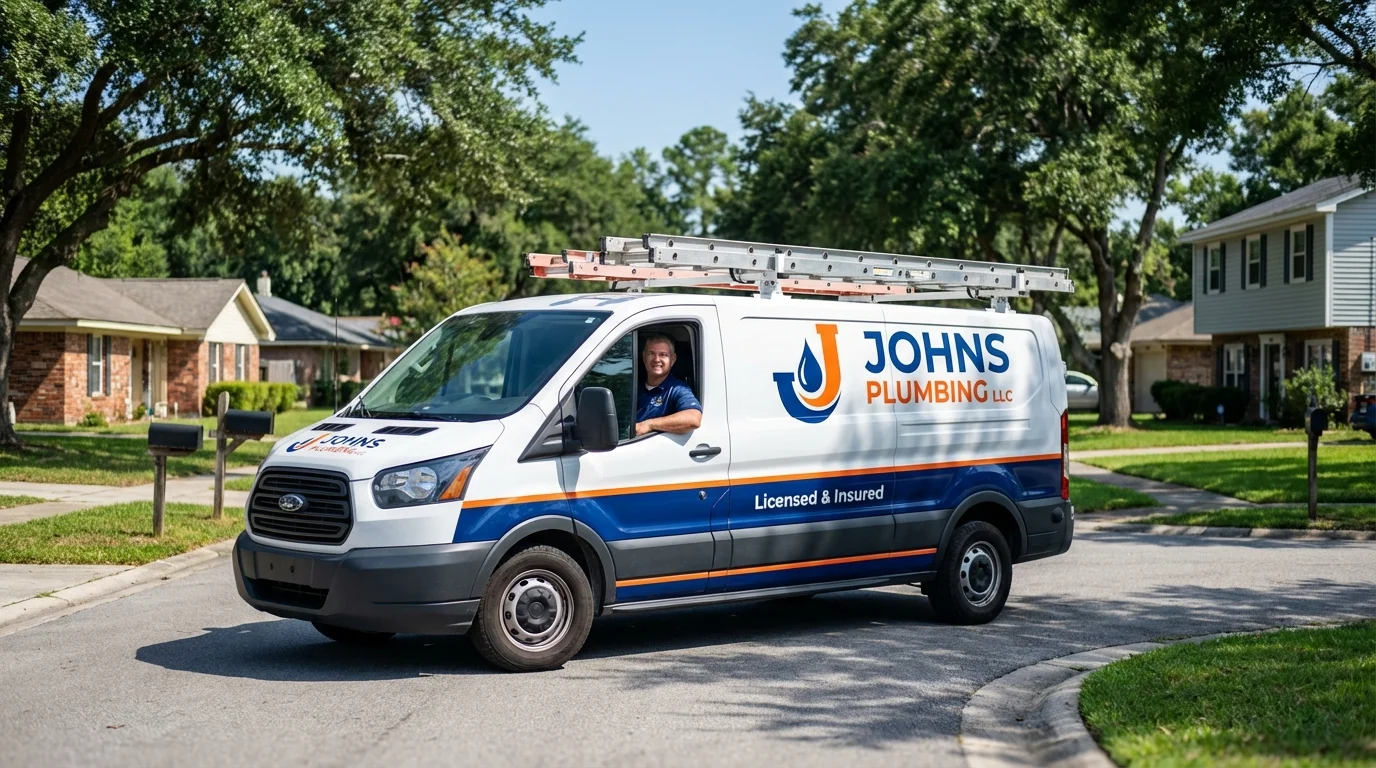 Johns Plumbing LLC service van in Napoleonville, LA
