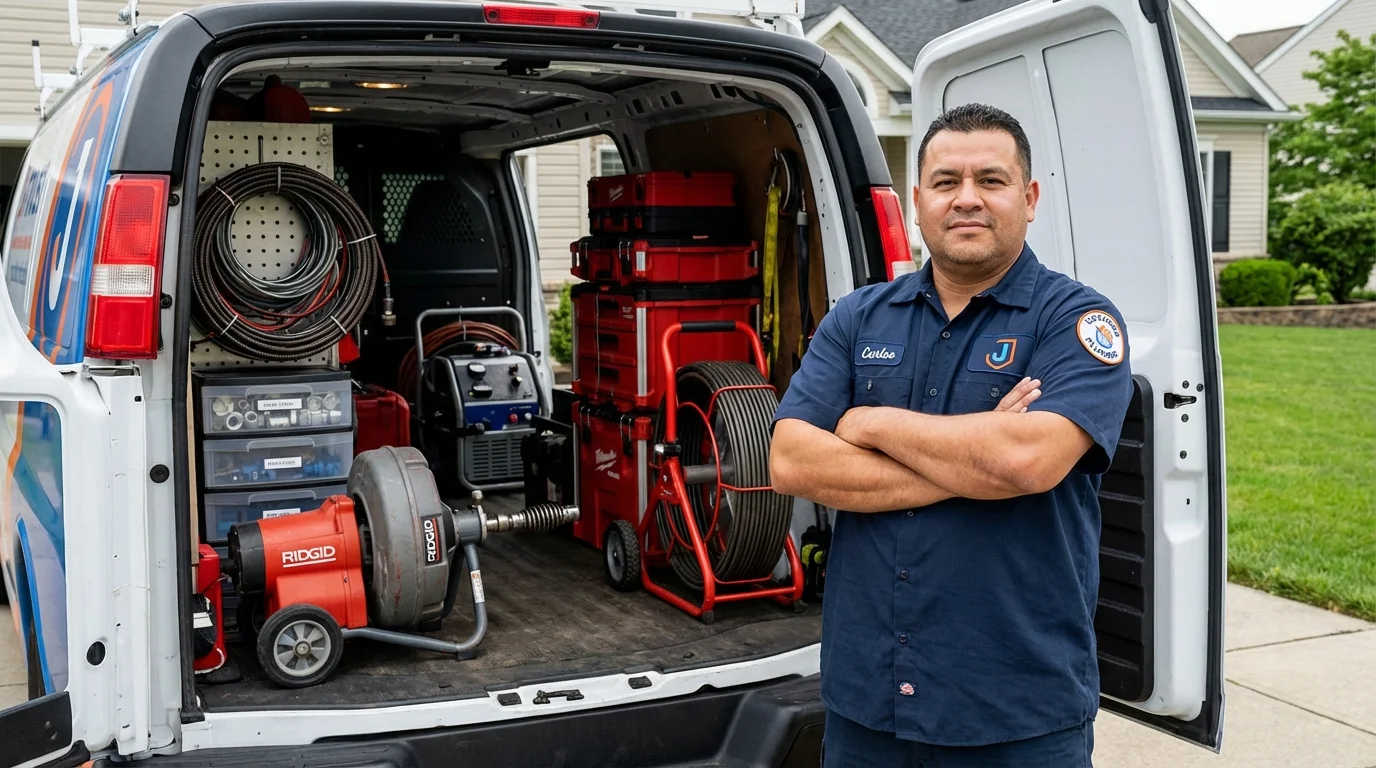 Professional drain cleaning equipment and Johns Plumbing LLC plumber in Napoleonville