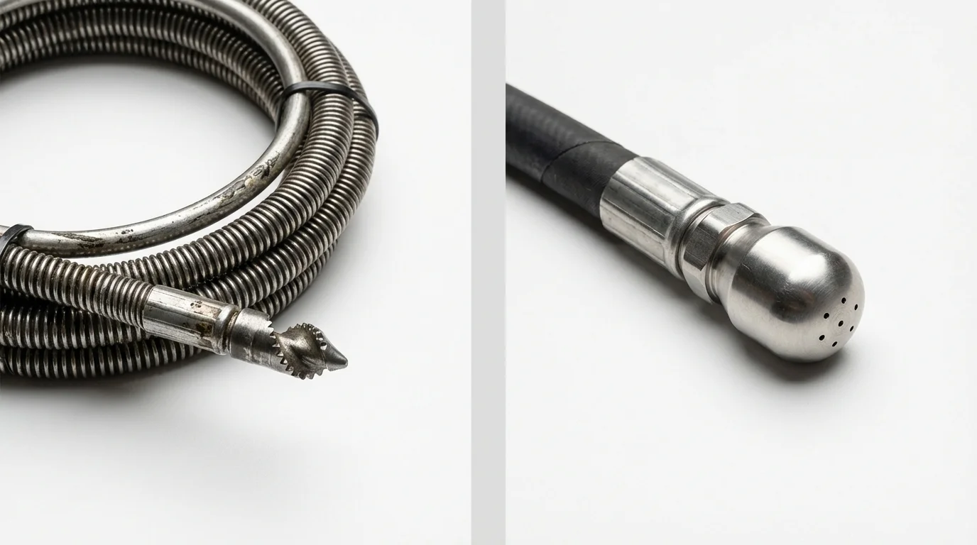 Drain snake cable and hydro jetting nozzle used for drain cleaning in Napoleonville, LA