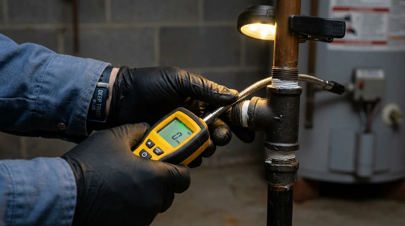 Gas leak detection with electronic sniffer by Johns Plumbing LLC in Napoleonville