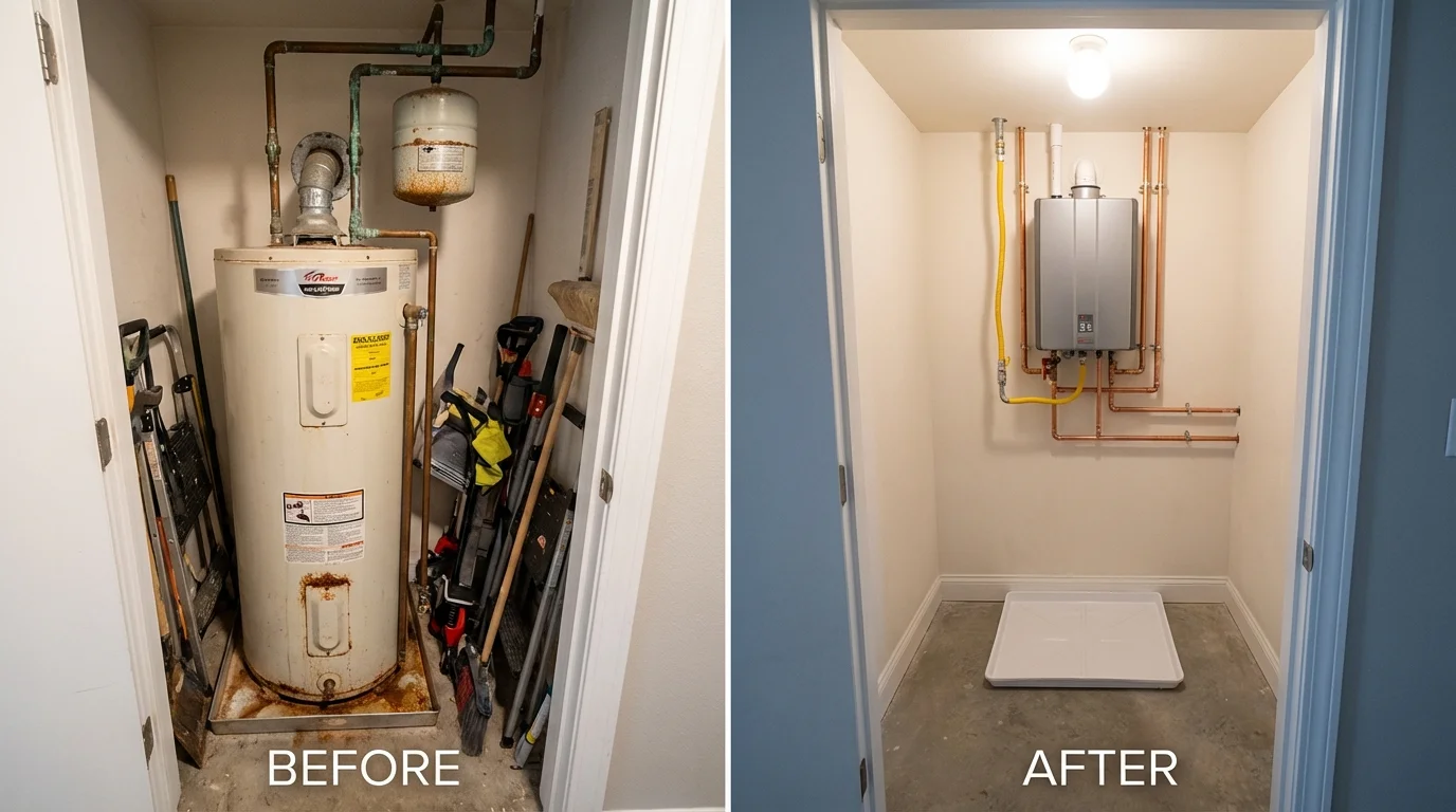 Tank water heater versus wall-mounted tankless unit comparison for Napoleonville, LA homeowners
