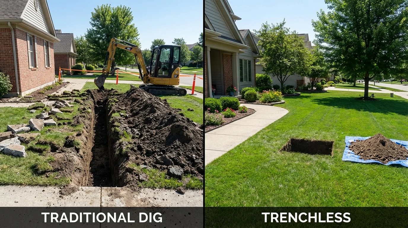 Trenchless sewer repair with minimal yard damage versus traditional excavation in Napoleonville, LA